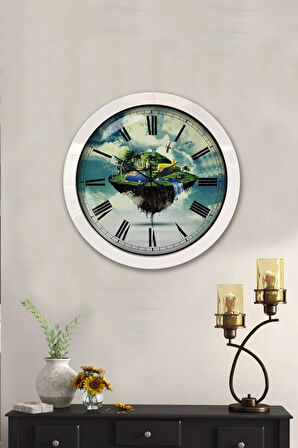 36 Cm Beyaz Metal Yeşil Doğa Duvar Saati