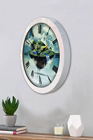 36 Cm Beyaz Metal Yeşil Doğa Duvar Saati