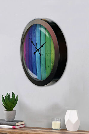 Hediyelik 36 Cm Siyah Metal Gökkuşağı Duvar Saati