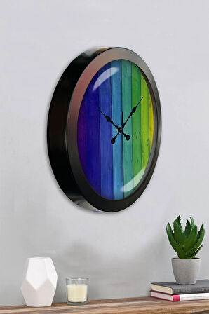 Hediyelik 36 Cm Siyah Metal Gökkuşağı Duvar Saati