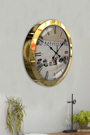 36 Cm Gold Metal Gelin Damat Duvar Saati