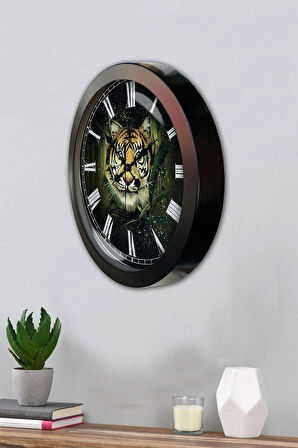 36 Cm Siyah Metal Hayvanlar Alemi Duvar Saati