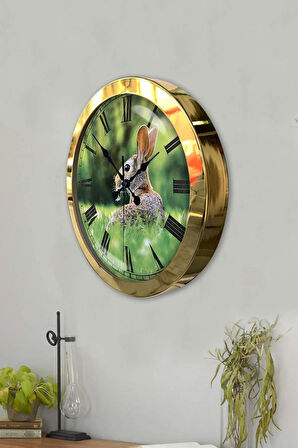 Hediyelik 36 Cm Gold Metal Tavşan Duvar Saati