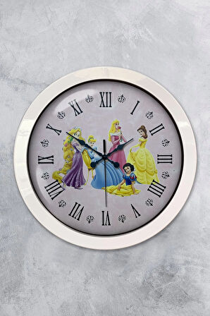 36 Cm Beyaz Metal Sinderalla Çocuk Duvar Saati