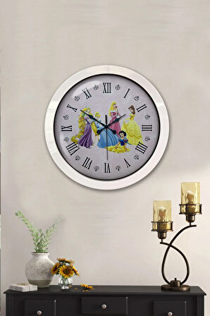 36 Cm Beyaz Metal Sinderalla Çocuk Duvar Saati