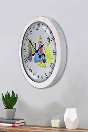 36 Cm Beyaz Metal Sinderalla Çocuk Duvar Saati