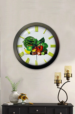 Hediyelik 36 Cm Siyah Metal Meyve Duvar Saati
