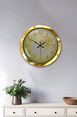 Hediyelik 36 Cm Gold Metal Yellow Duvar Saati