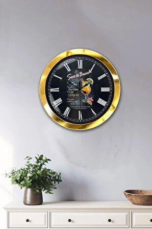 Hediyelik 36 Cm Gold Metal Içecek Duvar Saati