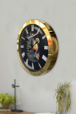 Hediyelik 36 Cm Gold Metal Içecek Duvar Saati