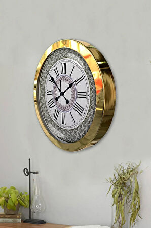 36 Cm Gold Metal Roma Rakamlı Duvar Saati