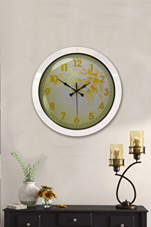 Hediyelik 36 Cm Beyaz Metal Yellow Duvar Saati