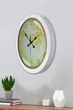 Hediyelik 36 Cm Beyaz Metal Yellow Duvar Saati