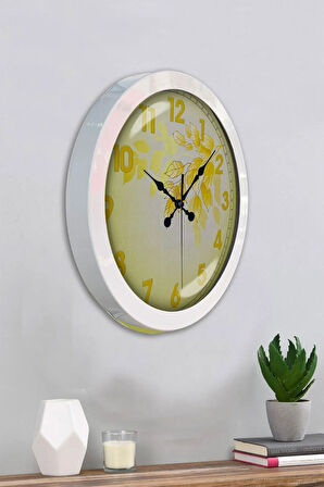 Hediyelik 36 Cm Beyaz Metal Yellow Duvar Saati