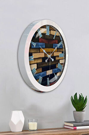 Hediyelik 36 Cm Beyaz Metal Wood Duvar Saati