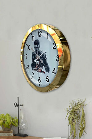 36 Cm Gold Metal Muhammed Ali Duvar Saati
