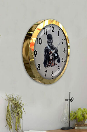36 Cm Gold Metal Muhammed Ali Duvar Saati