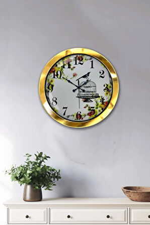 Hediyelik 36 Cm Gold Metal Kuş Duvar Saati