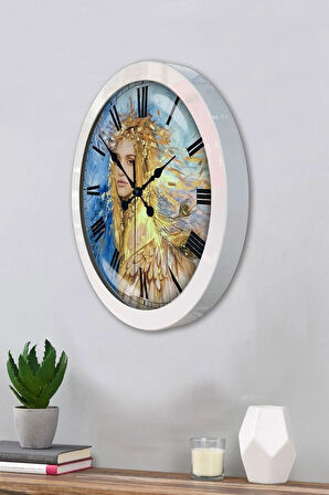 Hediyelik 36 Cm Beyaz Metal Prenses Duvar Saati