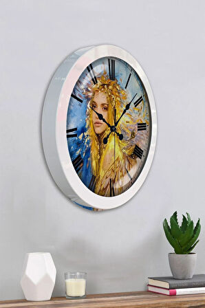 Hediyelik 36 Cm Beyaz Metal Prenses Duvar Saati