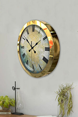 Hediyelik 36 Cm Gold Metal Modern Duvar Saati
