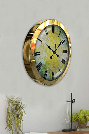 Hediyelik 36 Cm Gold Metal Modern Duvar Saati