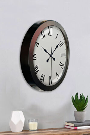 36 Cm Siyah Metal Romen Sayılı Duvar Saati