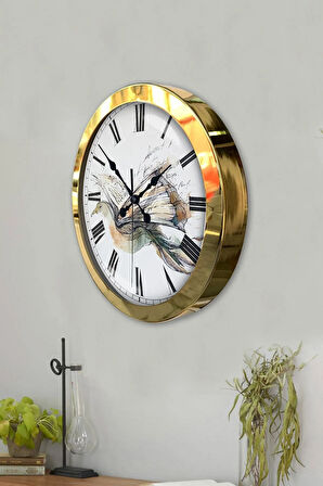 Hediyelik 36 Cm Gold Metal Kütüphane Duvar Saati