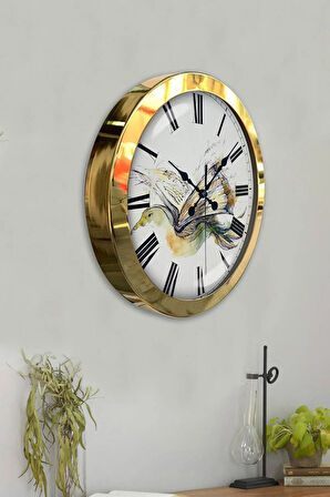 Hediyelik 36 Cm Gold Metal Kütüphane Duvar Saati