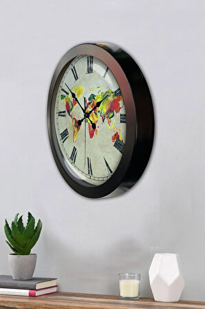 Hediyelik 36 Cm Siyah Metal Maps Duvar Saati