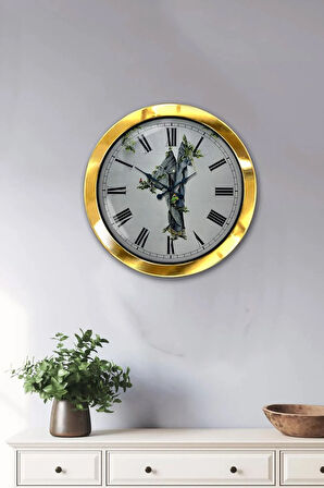 Hediyelik 36 Cm Gold Metal Tekstil Duvar Saati