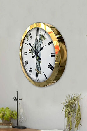 Hediyelik 36 Cm Gold Metal Tekstil Duvar Saati