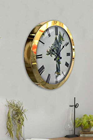 Hediyelik 36 Cm Gold Metal Tekstil Duvar Saati