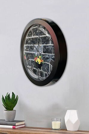 36 Cm Siyah Metal Taş Yapı Duvar Saati