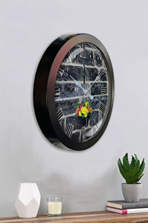 36 Cm Siyah Metal Taş Yapı Duvar Saati