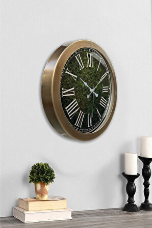36 cm Eskitme Metal Çimen Yeşili Duvar Saati