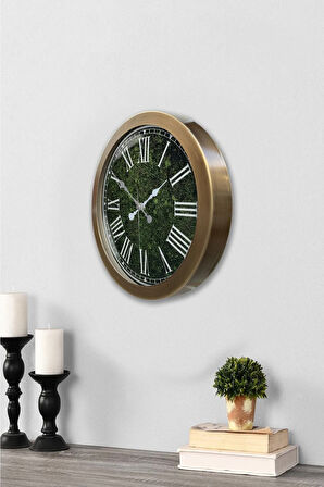 36 cm Eskitme Metal Çimen Yeşili Duvar Saati
