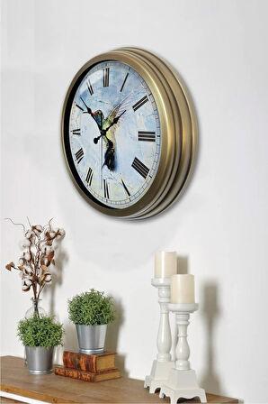 Hediyelik 40 Cm Eskitme Metal Sanatsal Duvar Saati