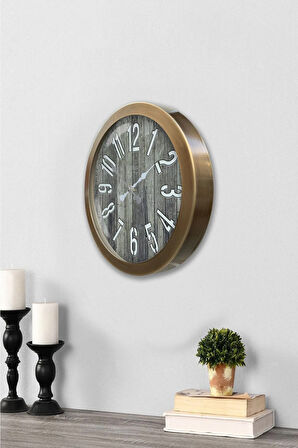 Hediyelik 36 cm Eskitme Metal Eskitme Duvar Saati