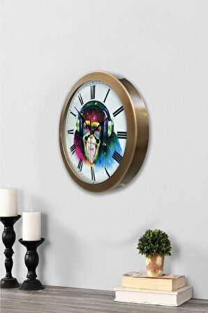 Hediyelik 36 Cm Eskitme Metal Maymun Duvar Saati