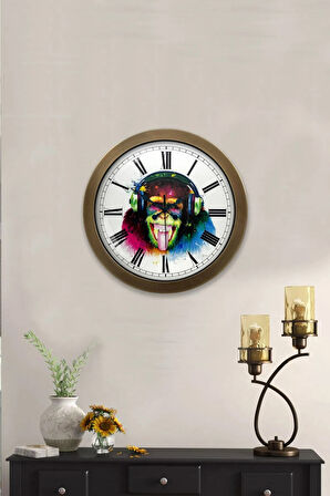 Hediyelik 36 Cm Eskitme Metal Maymun Duvar Saati