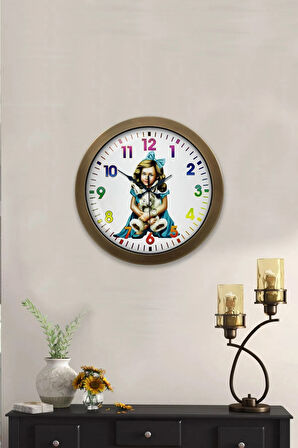 36 cm Eskitme Metal Genç Kız Duvar Saati