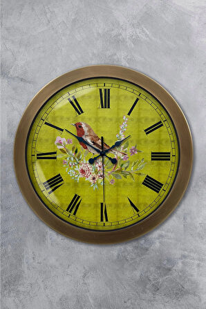 Hediyelik 36 Cm Eskitme Metal Kuş Duvar Saati