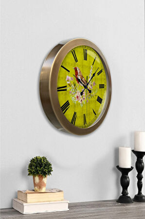 Hediyelik 36 Cm Eskitme Metal Kuş Duvar Saati