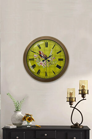 Hediyelik 36 Cm Eskitme Metal Kuş Duvar Saati