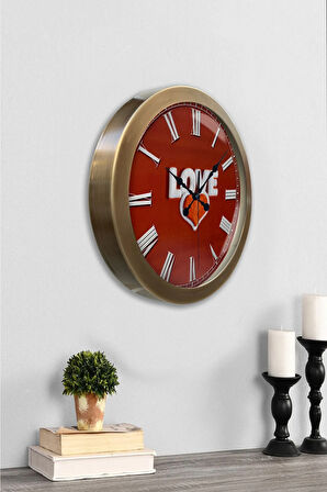 Hediyelik 36 cm Eskitme Metal Love Duvar Saati