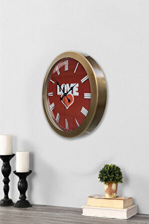 Hediyelik 36 cm Eskitme Metal Love Duvar Saati