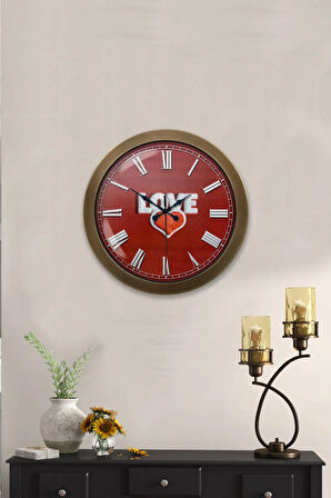 Hediyelik 36 cm Eskitme Metal Love Duvar Saati