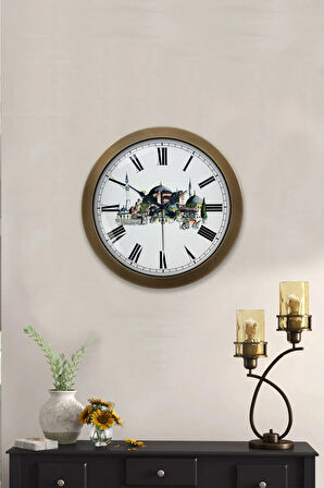 36 cm Eskitme Metal Yeni Cami Duvar Saati