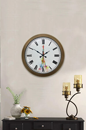 36 Cm Eskitme Metal Eyfel Kulesi Duvar Saati